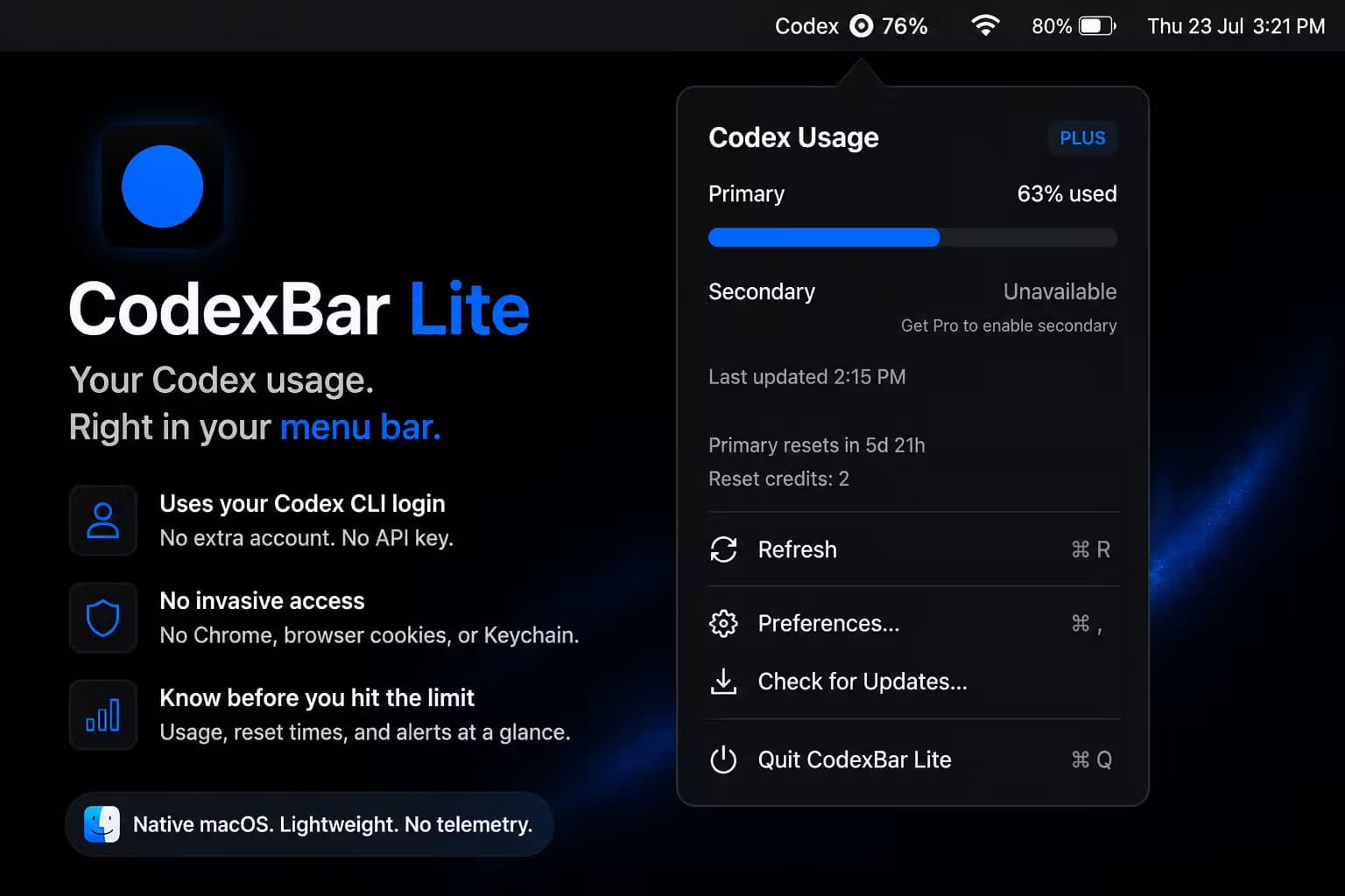 CodexBar Lite