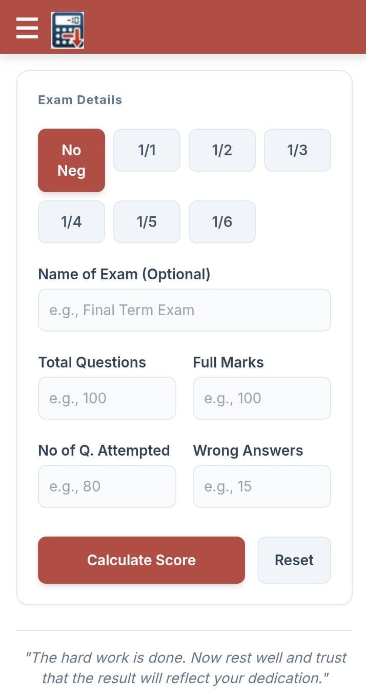 Negative Marking Calculator